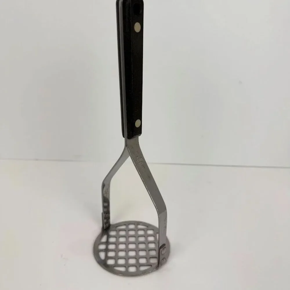 Vintage EKCO Flint Stainless Vanadium, Black Riveted Handle Potato Masher,Sturdy